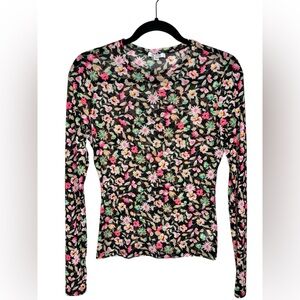 AFRM Sunny Long Sleeve Mesh Top In Noir Ditsy Sheer Neon Size Medium Tight Fit